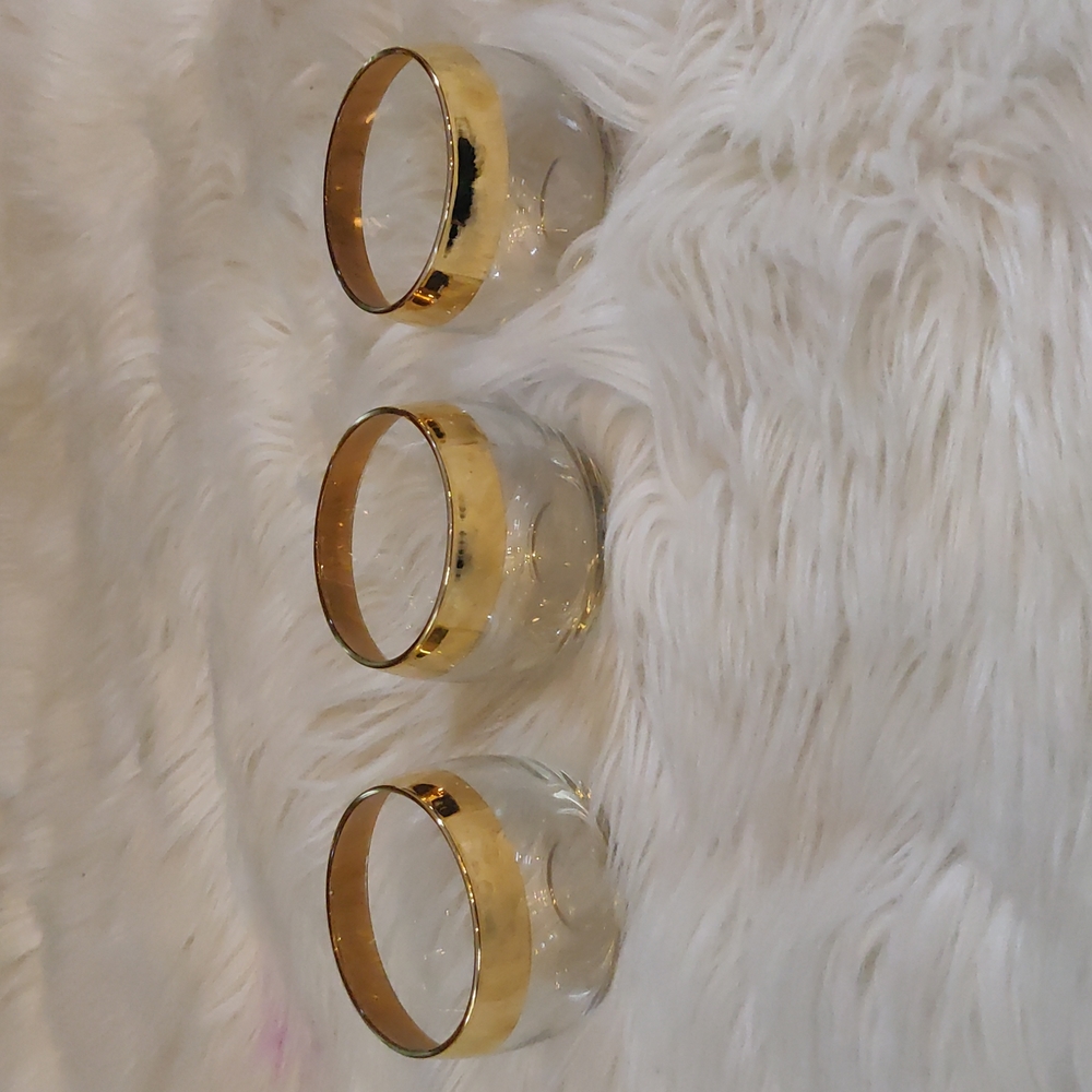 Set of 3 vintage gold rimmed wine glasses